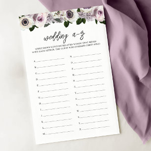 Moody Anemone Purple Floral Bridal Shower A-Z Game