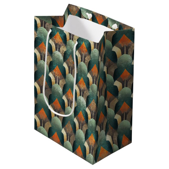 Moody Art Deco Teal & Charcoal Geometric Design Medium Gift Bag (Front Angled)