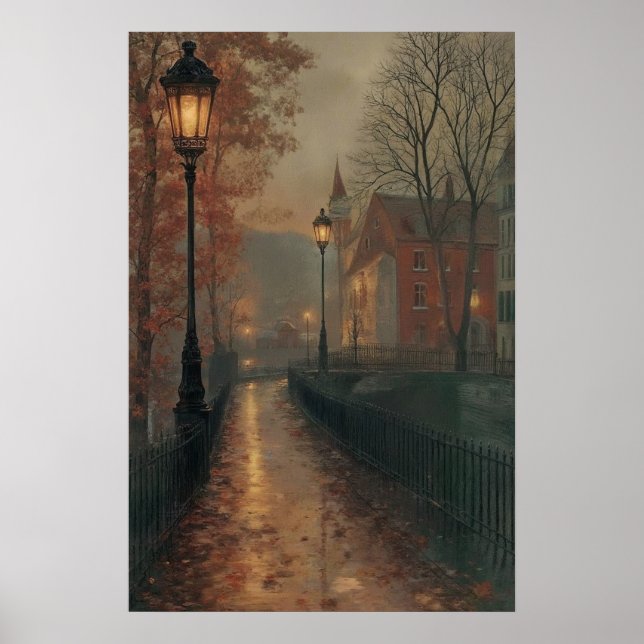Moody Autumn Cityscape, Tranquil Fall Urban Poster (Front)