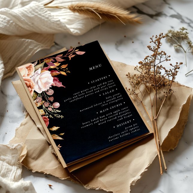 Moody Autumn Floral Elegant Wedding Menu Card (Creator Uploaded)