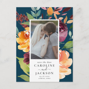 Moody Autumn Flowers Photo Save the Date Postcard