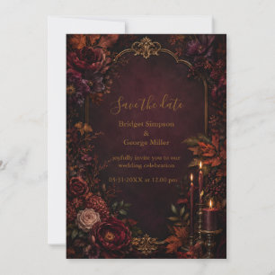 Moody autumn gothic Burgundy Peony Wedding Romance Invitation