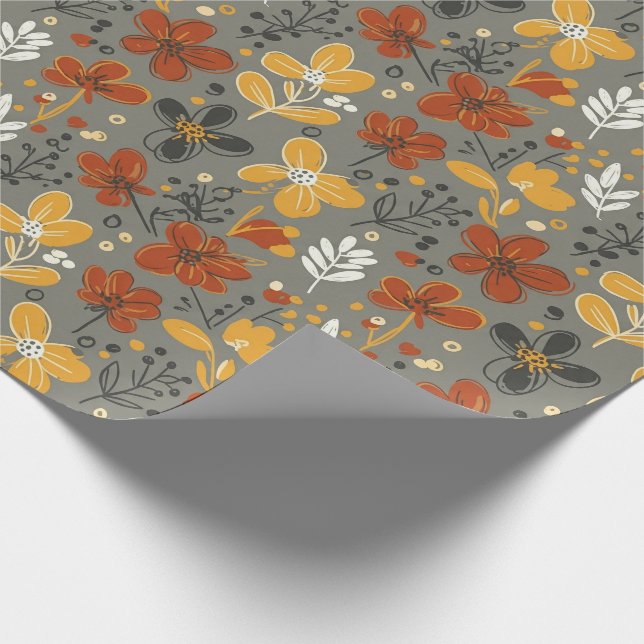 Moody Autumn Meadow Floral  Wrapping Paper (Corner)