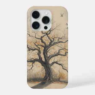 Moody Autumn Tree Silhouette Vintage Nature Art iPhone 15 Pro Case