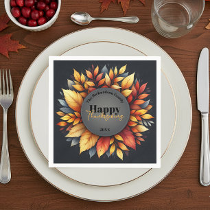 Moody Autumn Wreath Family Thanksgiving Napkin