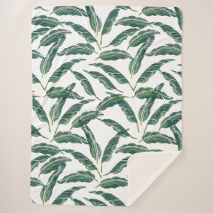 Moody Banana leaves white Sherpa Blanket