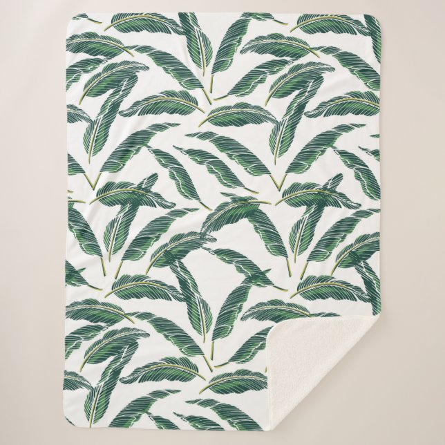 Moody Banana leaves white Sherpa Blanket (Front)