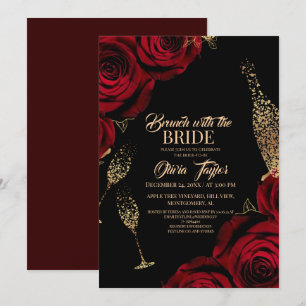 Moody Black and Burgundy Roses Bridal Shower Invitation