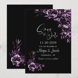 Moody Black and Purple Floral Wedding Save The Date