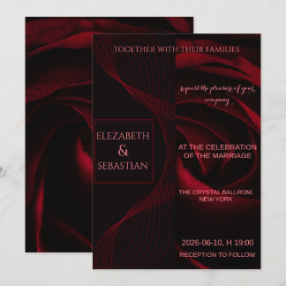 Moody Black and Red Rose Elegant Wedding Invitation