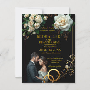 Moody Black Burgundy Blush Floral Peonies Wedding  Card