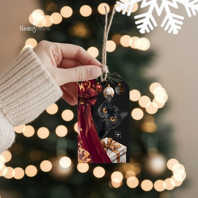Moody Black Cat  Elegant Christmas Gift Tag (Creator Uploaded)