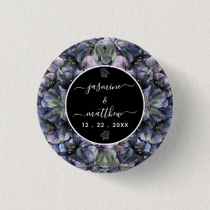 Moody Black Floral Classic Couple Names Wedding 1 Inch Round Button