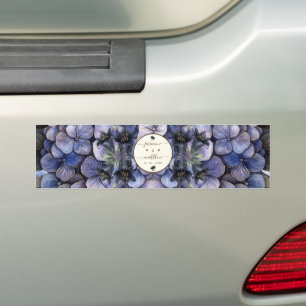 Moody Black Floral Classic Couple Names Wedding Bumper Sticker
