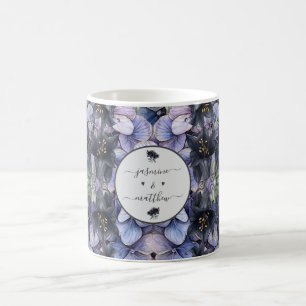 Moody Black Floral Classic Couple Names Wedding Coffee Mug
