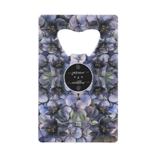 Moody Black Floral Classic Couple Names Wedding Credit Card Bottle Opener