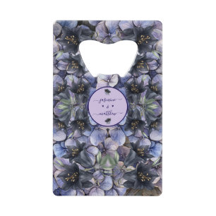 Moody Black Floral Classic Couple Names Wedding Credit Card Bottle Opener