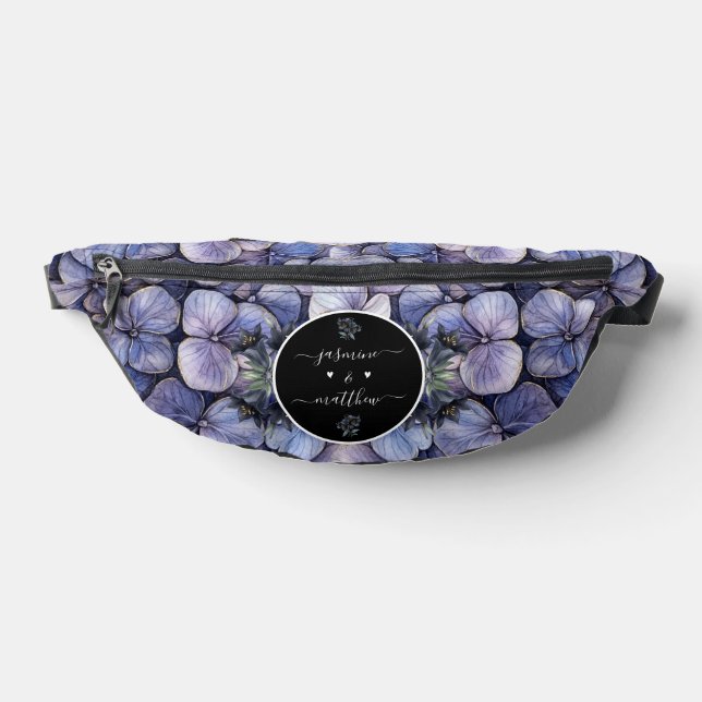 Moody Black Floral Classic Couple Names Wedding Fanny Pack (Lay Down)