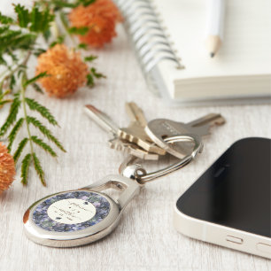 Moody Black Floral Classic Couple Names Wedding Keychain