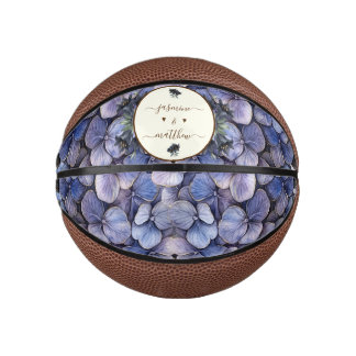 Moody Black Floral Classic Couple Names Wedding Mini Basketball