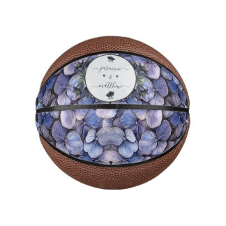 Moody Black Floral Classic Couple Names Wedding Mini Basketball