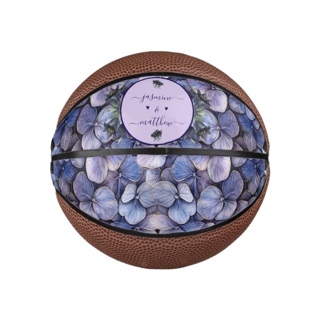 Moody Black Floral Classic Couple Names Wedding Mini Basketball (Front)