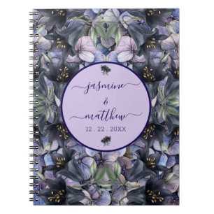 Moody Black Floral Classic Couple Names Wedding Notebook