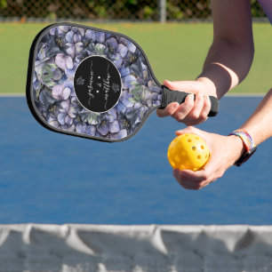 Moody Black Floral Classic Couple Names Wedding Pickleball Paddle