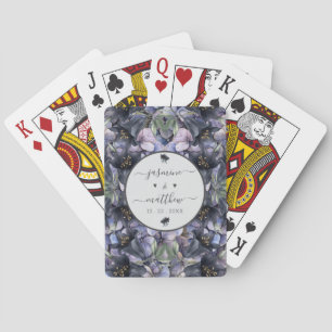 Moody Black Floral Classic Couple Names Wedding Playing Cards