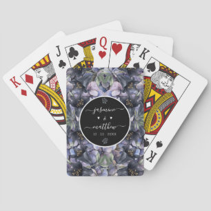 Moody Black Floral Classic Couple Names Wedding Playing Cards