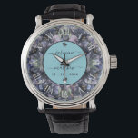 Moody Black Floral Classic Couple Names Wedding Watch<br><div class="desc">A bold and sophisticated Wedding Watch featuring dramatic dusty blue and grey floral illustrations against a stark black background. The crisp white typography and classic layout set an elegant, moody tone. Perfect for a formal evening or a sophisticated wedding.</div>
