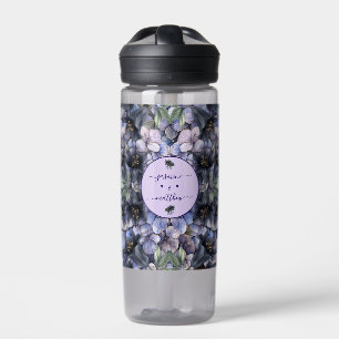 Moody Black Floral Classic Couple Names Wedding Water Bottle