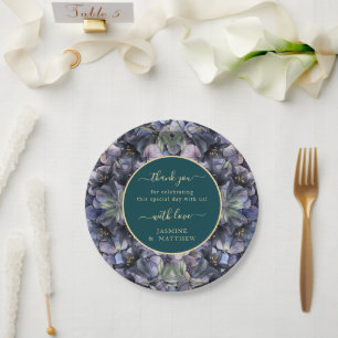 Moody Black Floral Classic Thank You Chic Wedding Paper Plate