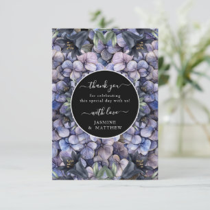Moody Black Floral Classic Watercolor Chic Wedding Thank You Card