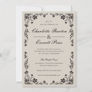 Moody Black Floral Faire-part de mariage