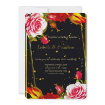 Moody Black Floral & Gold Wedding Invitation
