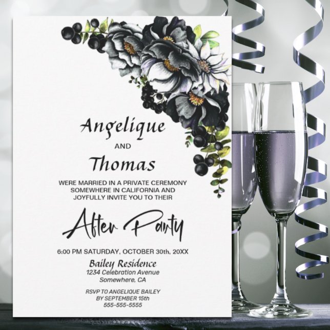 Moody Black Floral Mariage Réception Invitation (Créateur téléchargé)