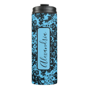 Moody Black Floral on Pink Personalized Thermal Tumbler