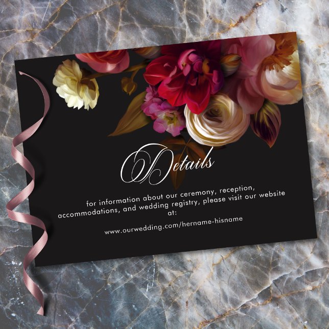 Moody Black Floral Painterly Red Burgundy Wedding Enclosure Card (Moody Black Floral Painterly Red Burgundy Wedding Enclosure Card)