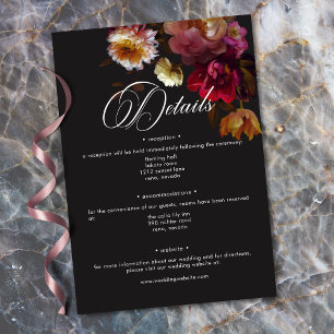 Moody Black Floral Painterly Red Burgundy Wedding Enclosure Card