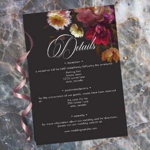 Moody Black Floral Painterly Red Burgundy Wedding Enclosure Card