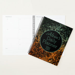 Moody Black Floral Personalized Daily Planner