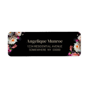 Moody Black Floral Return Address Label