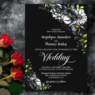 Moody Black Floral Wedding Invitation