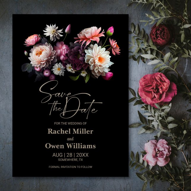 Moody Black Floral Wedding Save the Date (Creator Uploaded)