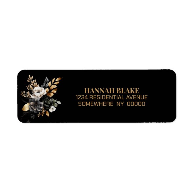 Moody Black Gold Floral Adresse de retour Label (Devant)