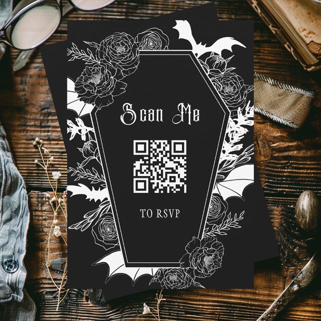 Moody Black Gothic Wedding QR Code Website RSVP Card (Creator Uploaded)