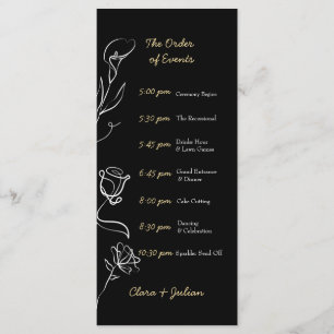 Moody Black Hand Drawn Floral Elegance Wedding Program