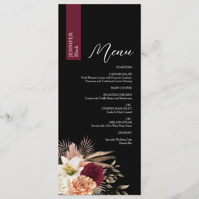 Moody Black Mariage Menu avec nom d'hôte (Devant)
