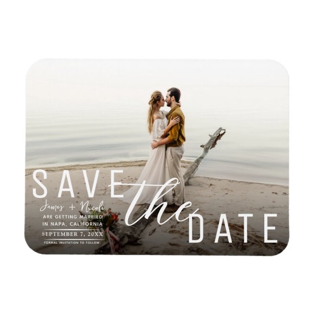 Moody Black Overlay Photo Save the Date Wedding Magnet (Horizontal)